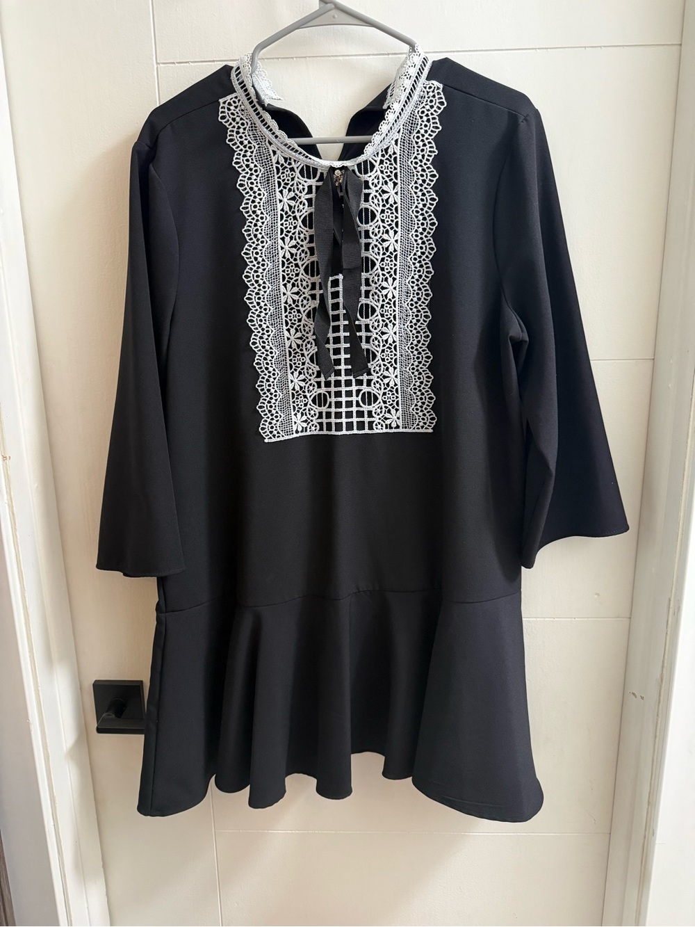 Zara Black Dress with White Lace Bib